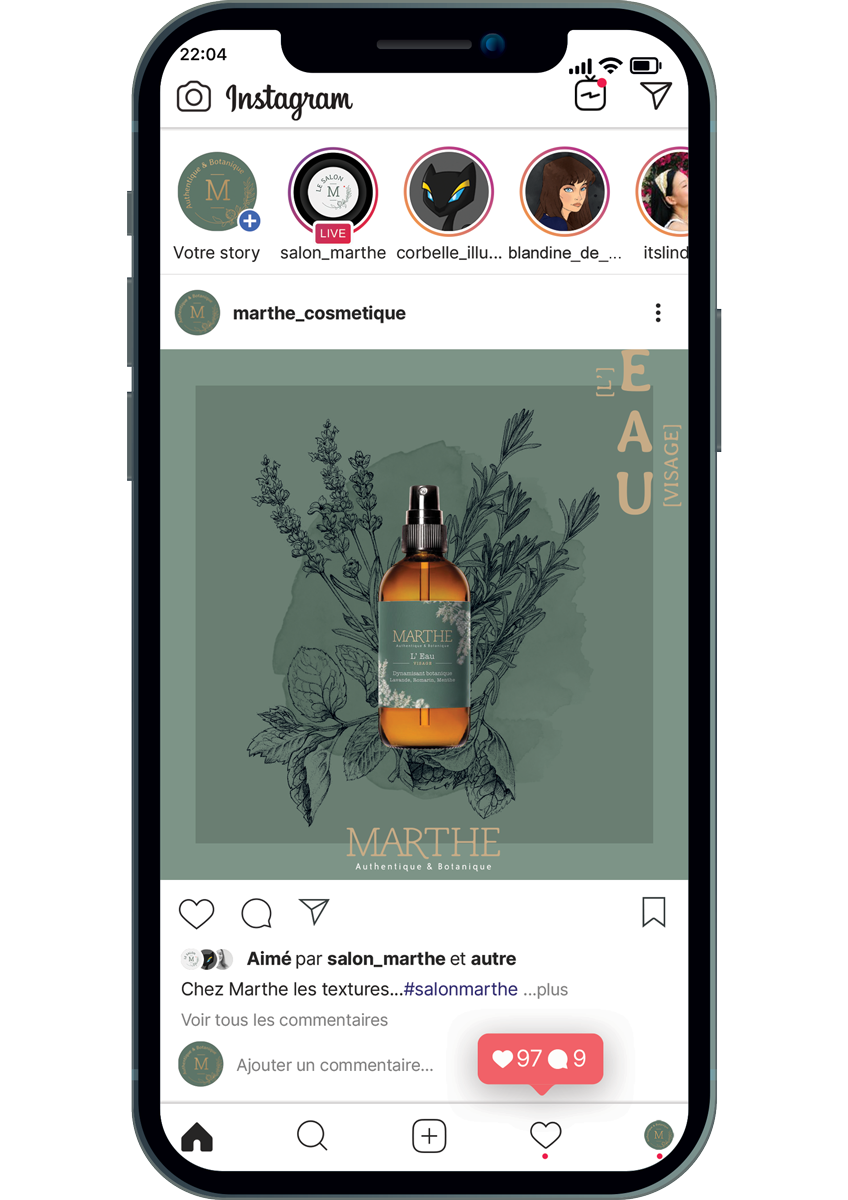 page instagram marthe cosmétique sur iphone