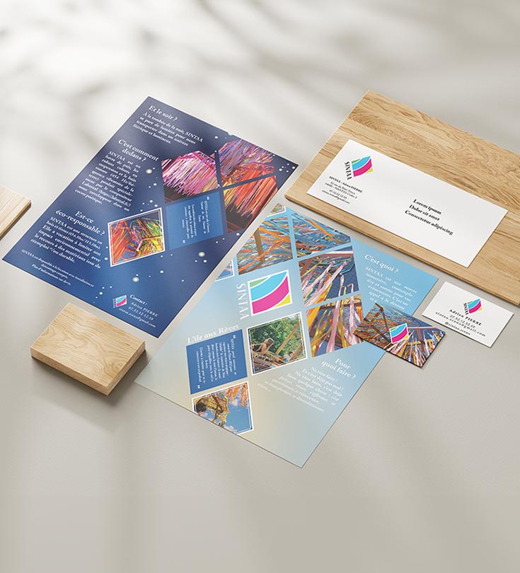 identité visuelle sintaa comprenant plaquette recto/verso, carte de visite et enveloppe
